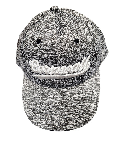 Gray and black speckled cap with 'Cornwall' branding on a white background