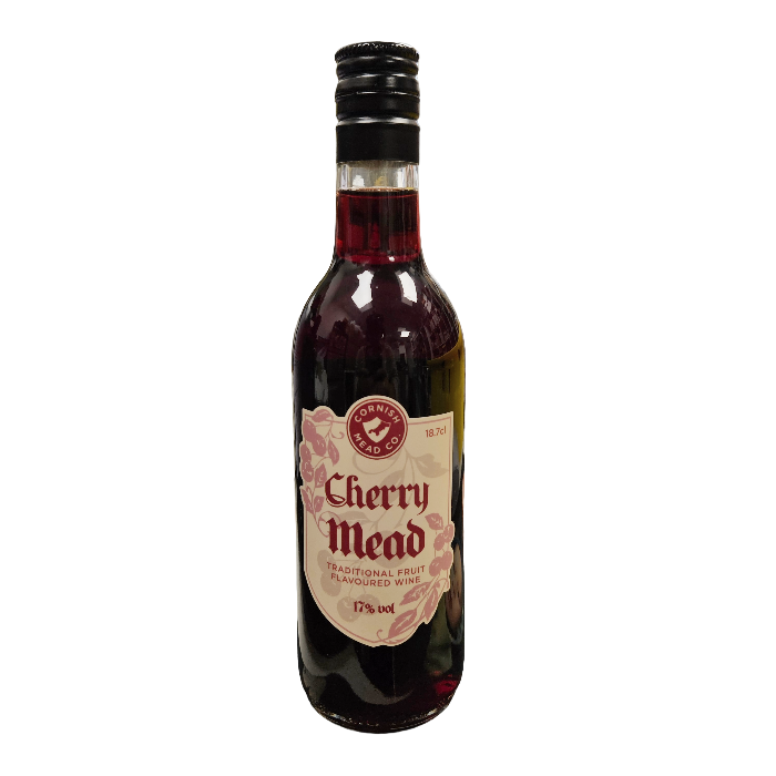 A bottle of Cornish Mead Traditional Fruit Flavoured Wipe 17% vol on a plain white background.