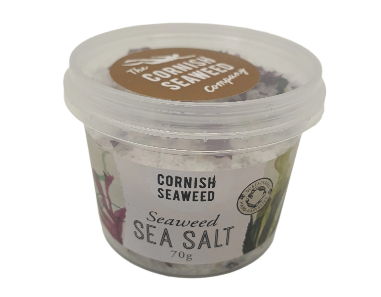Container of Cornish Seaweed Seasalt on a white background