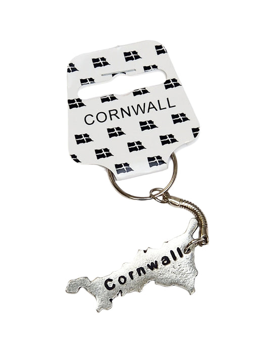 Keychain with 'Cornwall' text and map design on a white background