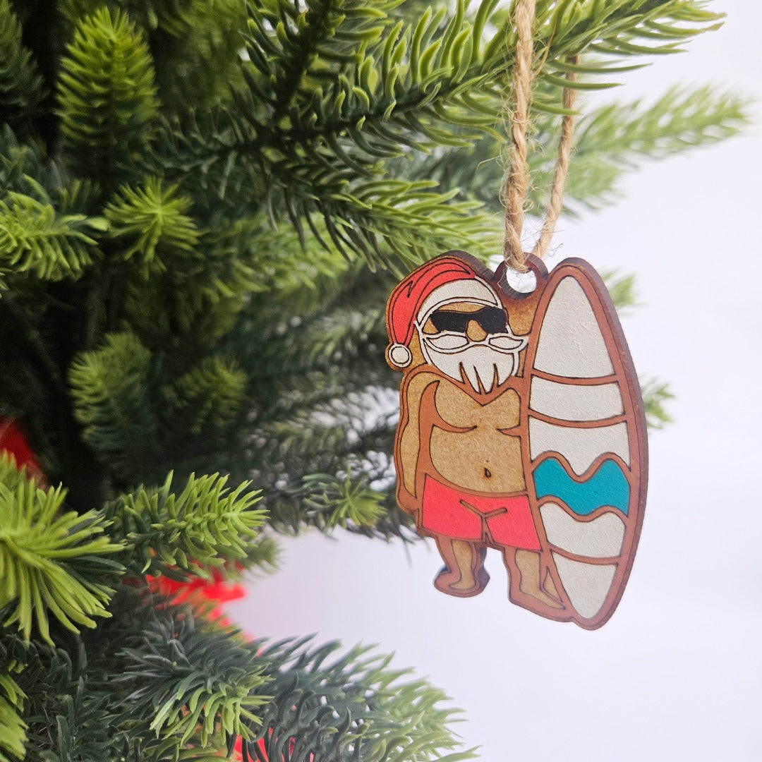 Surfing Father Christmas Tree Decoration